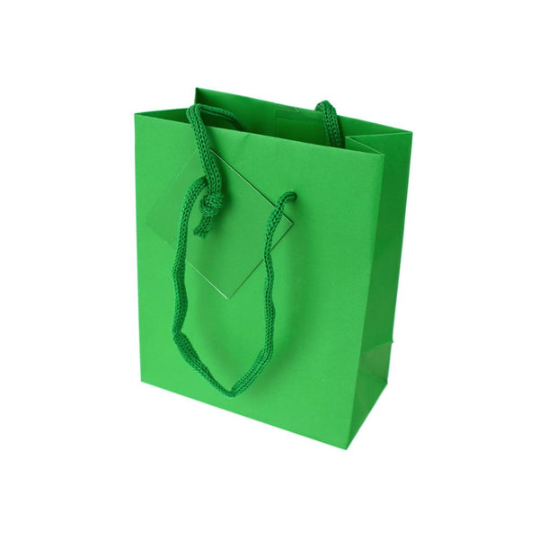 Solid Colored Matte Gift Bag with Tag, Emerald, 5-1/4-Inch