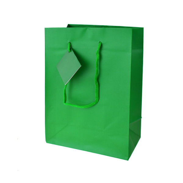 Solid Colored Matte Gift Bags with Tag, 9-1/2-Inch, Emerald