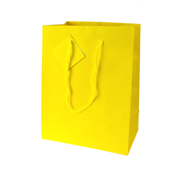 Solid Colored Matte Gift Bags with Tag, 9-1/2-Inch, Yellow