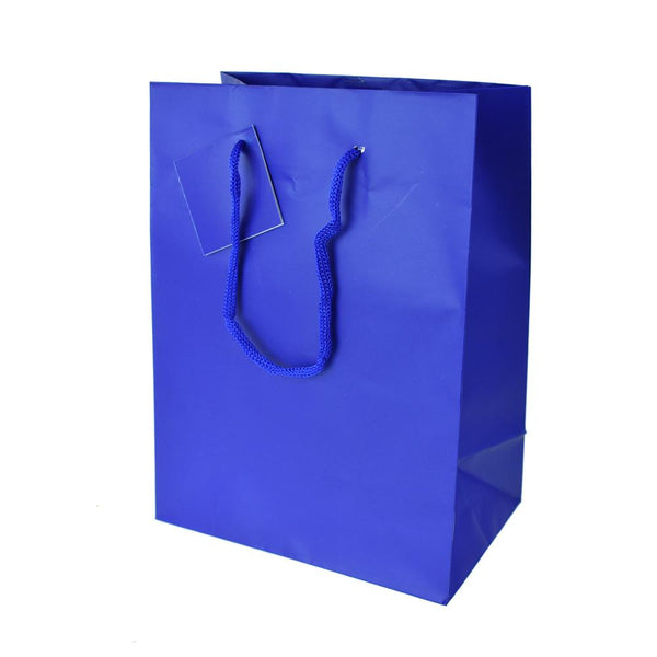 Solid Colored Matte Gift Bags with Tag, 9-1/2-Inch, Royal Blue