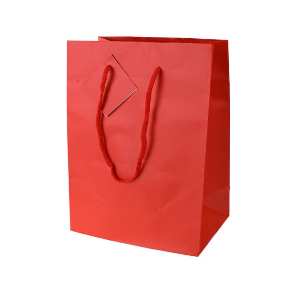 Solid Colored Matte Gift Bags with Tag, 9-1/2-Inch, Red