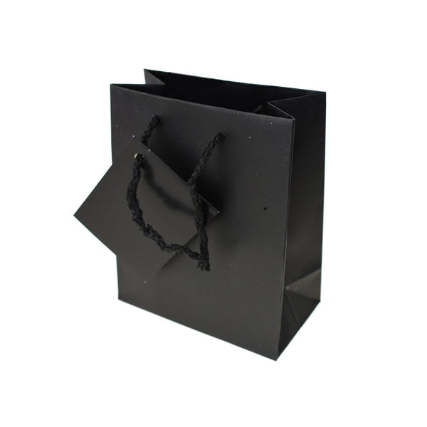 Solid Colored Matte Gift Bag with Tag, Black, 5-1/4-Inch