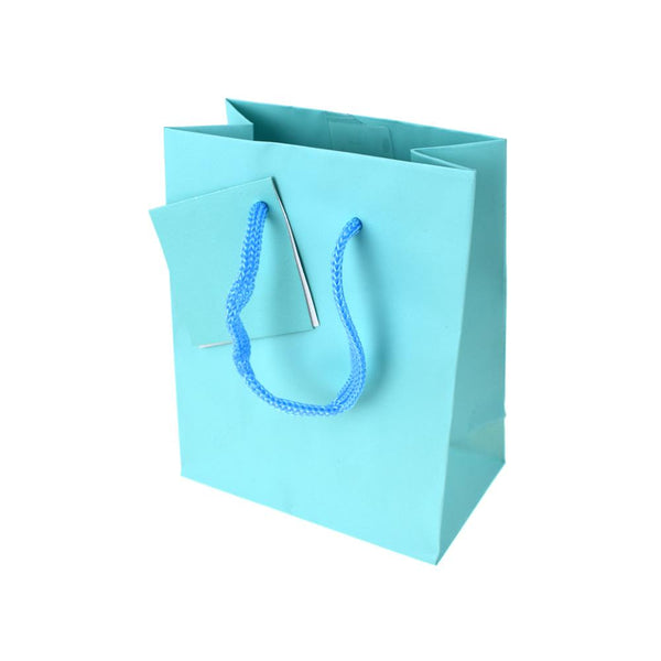 Solid Colored Matte Gift Bag with Tag, Aqua, 5-1/4-Inch