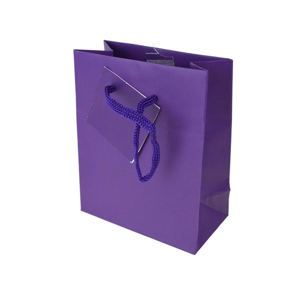 Solid Colored Matte Gift Bag with Tag, Purple, 5-1/4-Inch