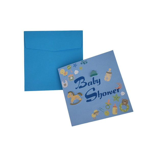 3D Baby Shower Nursery Invitations, 5-3/4-Inch, 10-Piece, Blue