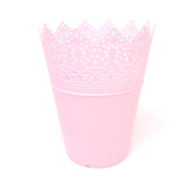 Crochet Styled Plastic Bucket Party Favor, Pink, 7-1/2-Inch, 12-Count