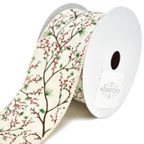 Holly Berry Branch Printed Wired Christmas Ribbon, 10-Yard