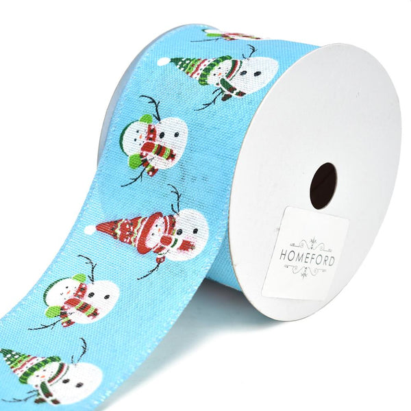 Dancing Snowmen Christmas Wired Ribbon, Aqua/White, 2-1/2-Inch, 10-Yard