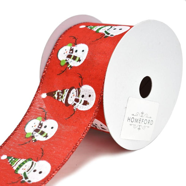 Dancing Snowmen Christmas Wired Ribbon, Red/White, 2-1/2-Inch, 10-Yard