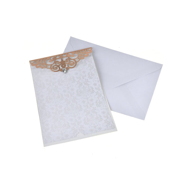 Blank Rectangular Laser Cut Lace Invitation with Rhinestone, 7-3/4-Inch, 8-Piece, Rose Gold