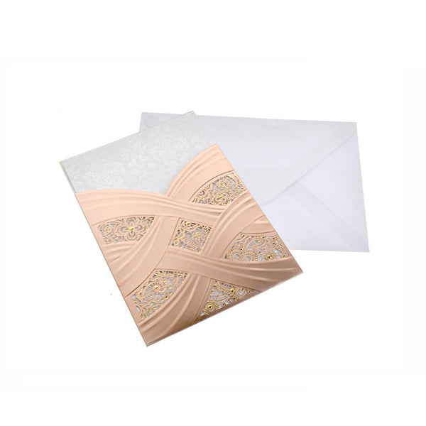 Blank Invitations Rectangle Laser Cut Design With Studs, Rose Gold, 7-1/4 Inch, 8-Piece