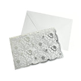 Rectangular Laser Cut Floral Imprint Blank Invitations, 7-1/4 Inch, 8-Piece, Silver/White