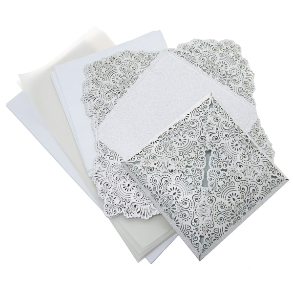 Square Glitter Laser Cut Blank Invitations, Silver, 6-Inch, 8-Count