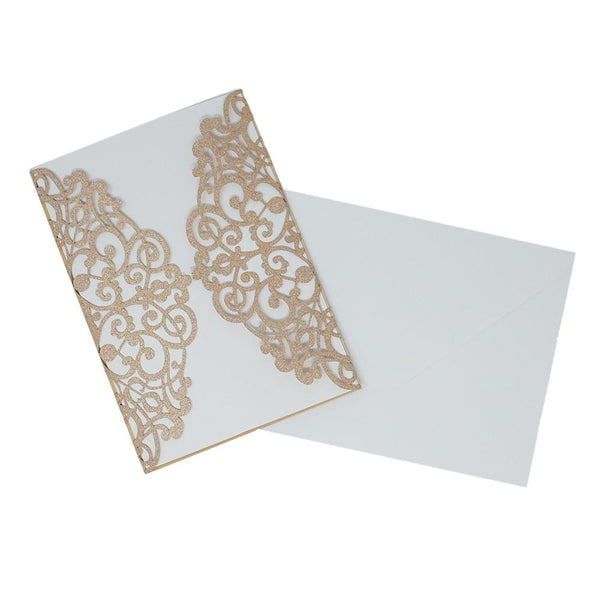 Rectangular Glitter Laser Cut Blank Invitations, Champagne, 7-Inch, 8-Count