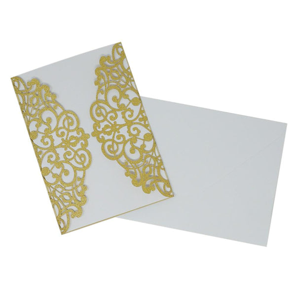 Rectangular Glitter Laser Cut Blank Invitations, Gold, 7-Inch, 8-Count