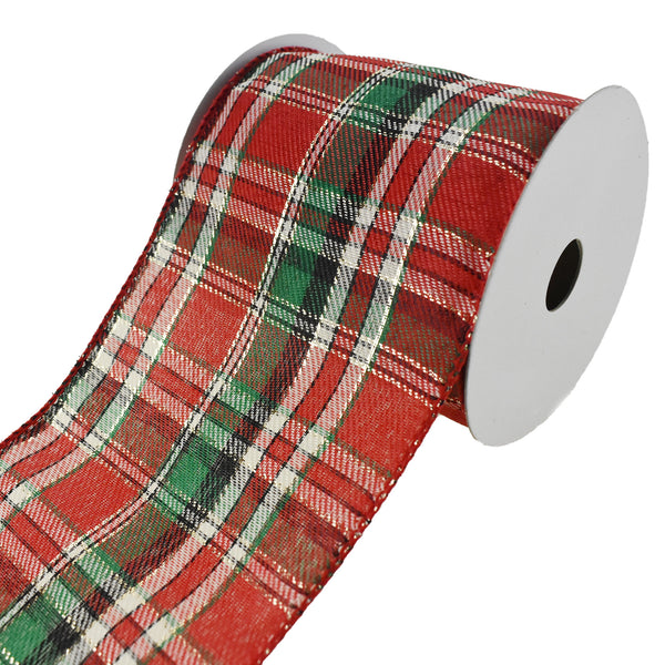 Cozy Christmas Plaid Wired Ribbon, 4-Inch, 10-Yard