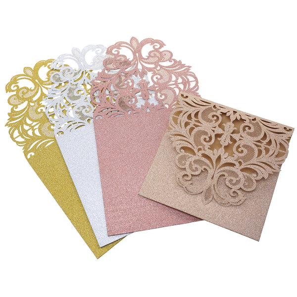 Square Glitter Laser-Cut Victorian Ornate Design Blank Invitations, 6-Inch, 8-Count