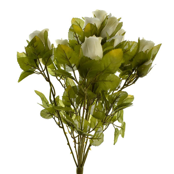 Artificial Rose Flower Bud Bush, 15-Inch, Beige