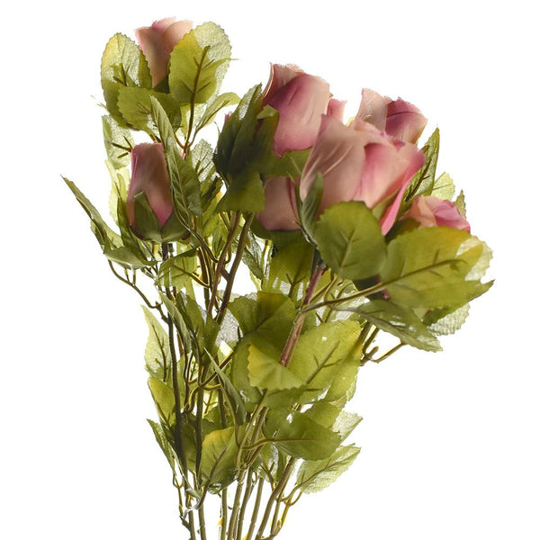 Artificial Rose Flower Bud Bush, 15-Inch, Mauve