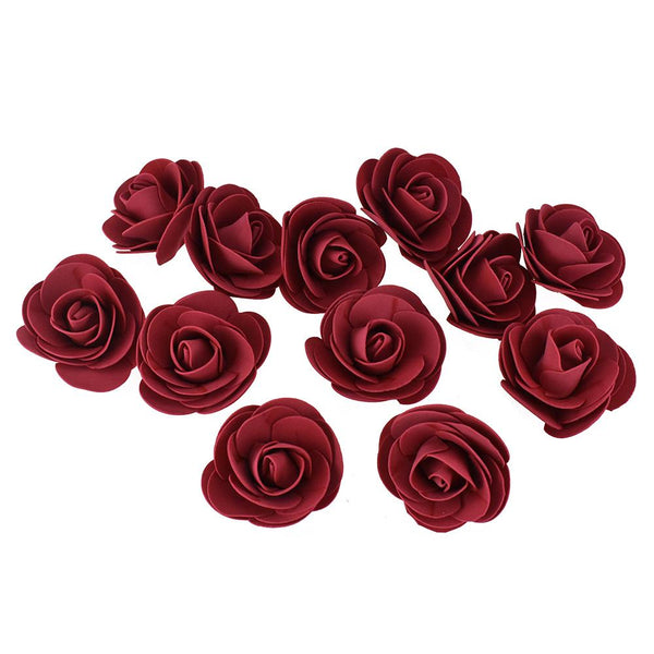 Craft Foam Roses, Burgundy, 3-Inch, 12-Count