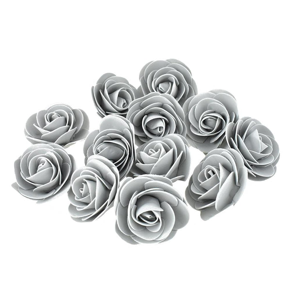 Craft Foam Roses, Silver, 3-Inch, 12-Count