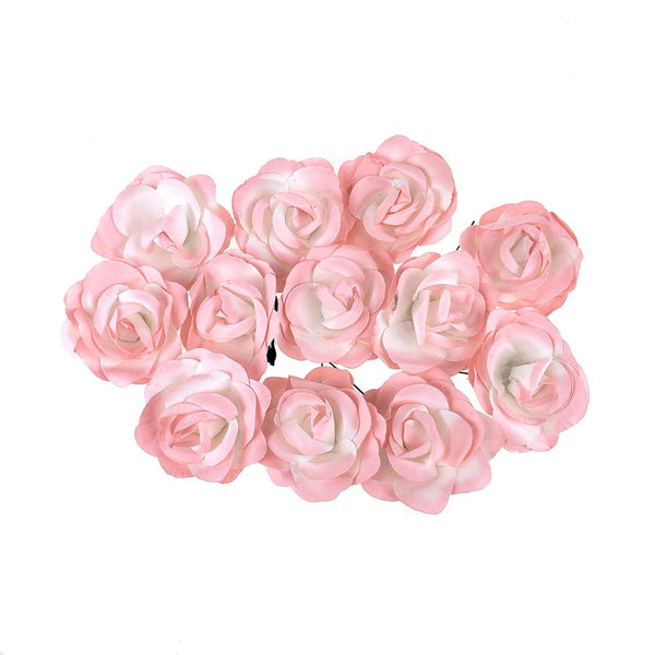 Rose Paper Flower Embellishment, 2-1/2-Inch, 12-Count, Pink