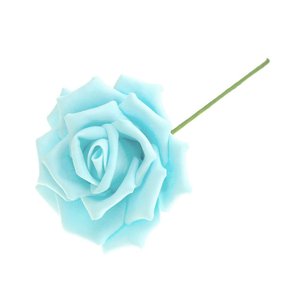 Rose Foam Flower with Stem, Blue, 6-Inch