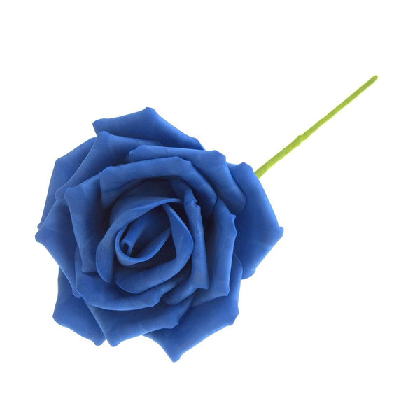 Rose Foam Flower with Stem, Royal Blue, 6-Inch