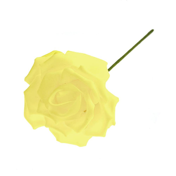 Rose Foam Flower with Stem, Yellow, 6-Inch