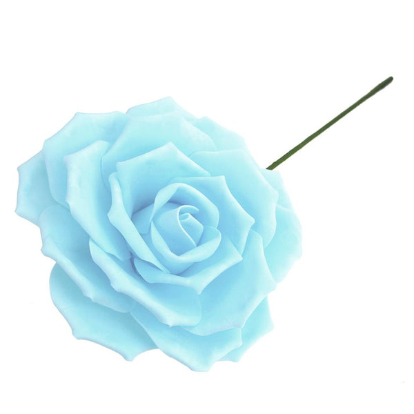 Rose Foam Flower with Stem, Blue, 9-Inch