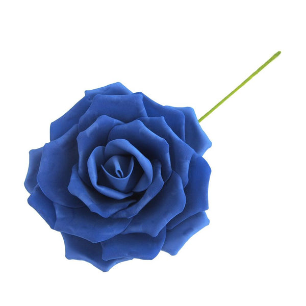 Rose Foam Flower with Stem, Royal Blue, 9-Inch