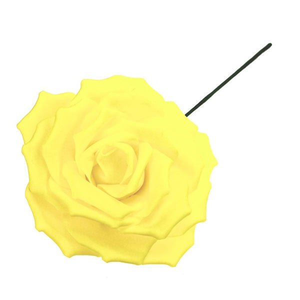 Rose Foam Flower with Stem, Yellow, 9-Inch