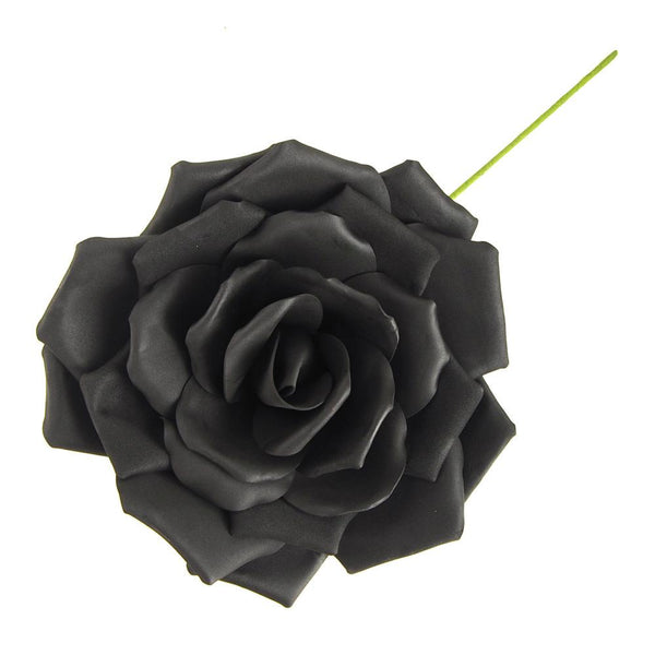 Rose Foam Flower with Stem, Black, 13-Inch