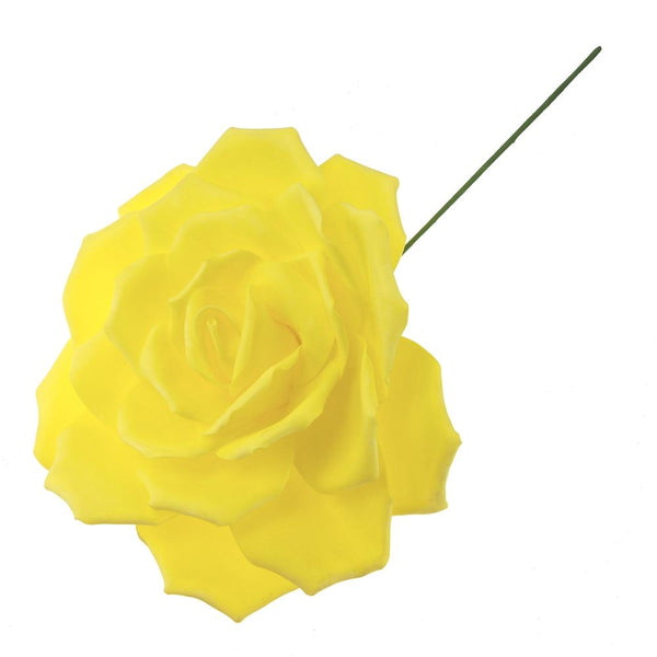 Rose Foam Flower with Stem, Yellow, 13-Inch