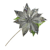 Artificial Glittered Holiday Poinsettia Stem, 15-Inch