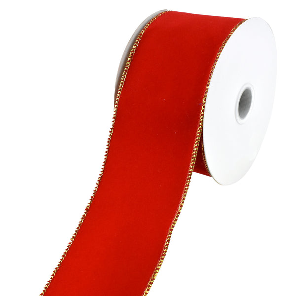 Christmas Velvet Ribbon Wired Edge, 2-1/2-Inch, 10-Yard - Red/Gold