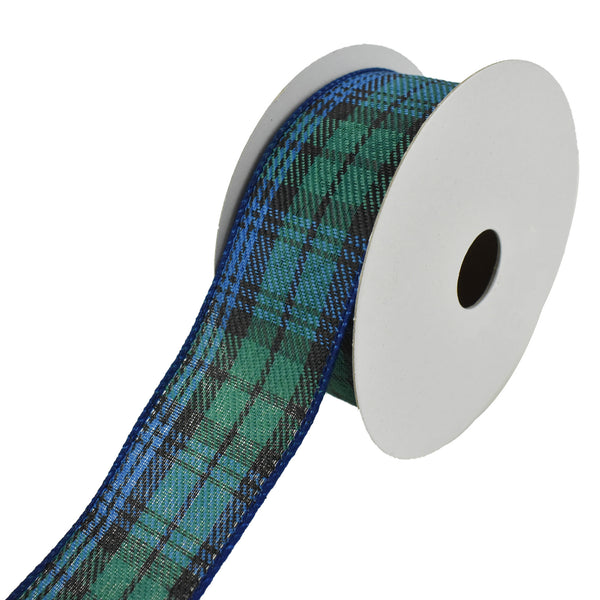 Christmas Plaid Wired Ribbon, Navy/Hunter Green, 1-1/2-Inch, 10-Yard