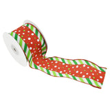 Christmas Polka Dots and Diagonal Ticking Wired Ribbon, 2-1/2-Inch, 10-Yard