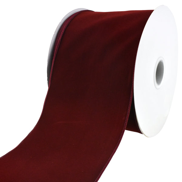 Christmas Velvet Wired Edge Ribbon, Burgundy, 6-Inch, 50-Yard