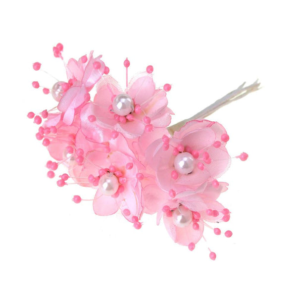 Satin Pearl Flowers Branch, 1-1/2-Inch, 12-Piece, Pink