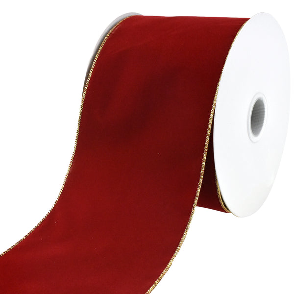 Christmas Velvet Wired Edge Ribbon, Scarlet/Gold, 6-Inch, 50-Yard