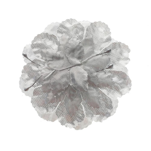 Artificial Silk Flat Carnations, 3-Inch, 12-Piece, Silver