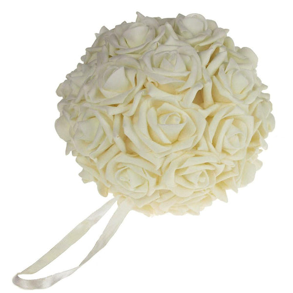 Soft Touch Flower Kissing Balls Wedding Centerpiece, 7-inch, Ivory