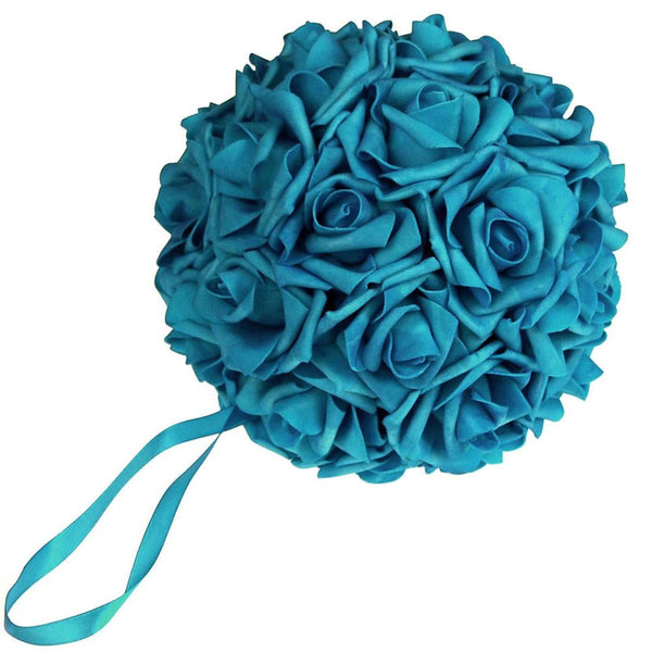 Soft Touch Flower Kissing Balls Wedding Centerpiece, 7-inch, Turquoise