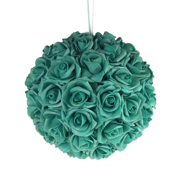 Soft Touch Flower Kissing Balls Wedding Centerpiece, 10-inch, Aqua