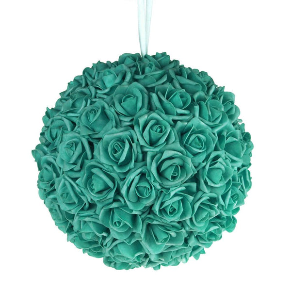 Soft Touch Flower Kissing Balls Wedding Centerpiece, 12-inch, Aqua