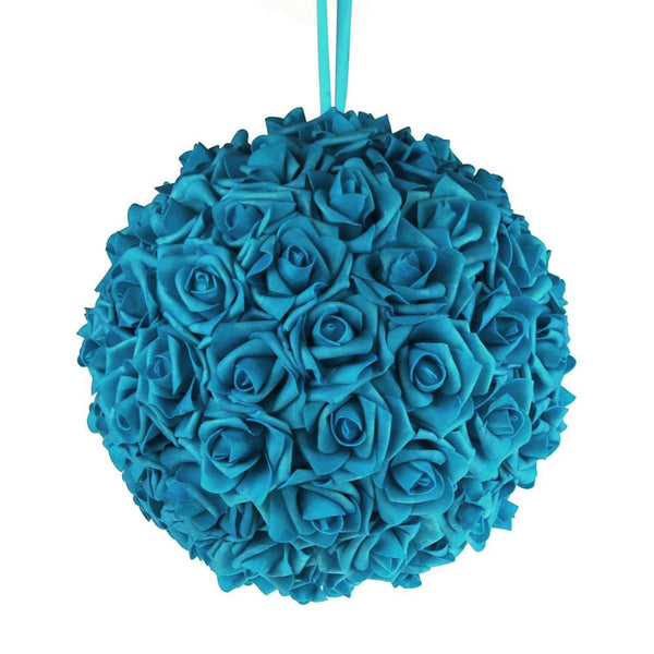 Soft Touch Flower Kissing Balls Wedding Centerpiece, 12-inch, Turquoise