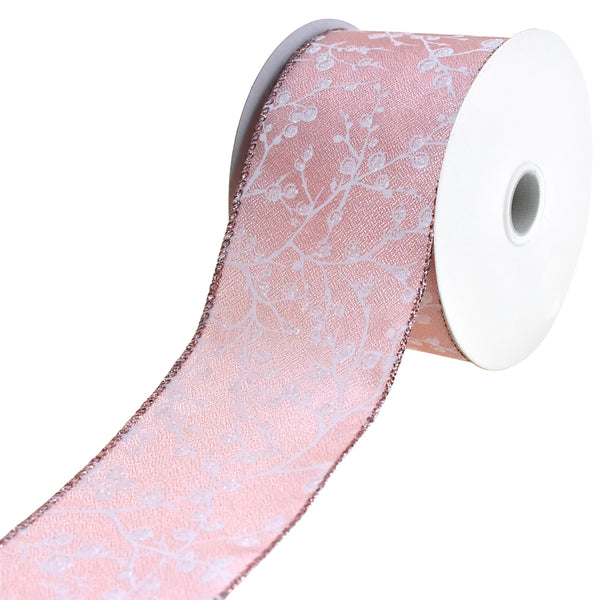 Berry Branch Silhouette Wired Ribbon, 2-1/2-Inch, 10-Yard - Rose Gold