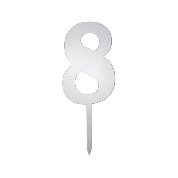 Metallic Acrylic Number 8 Cake Topper, Silver, 7-1/2-Inch