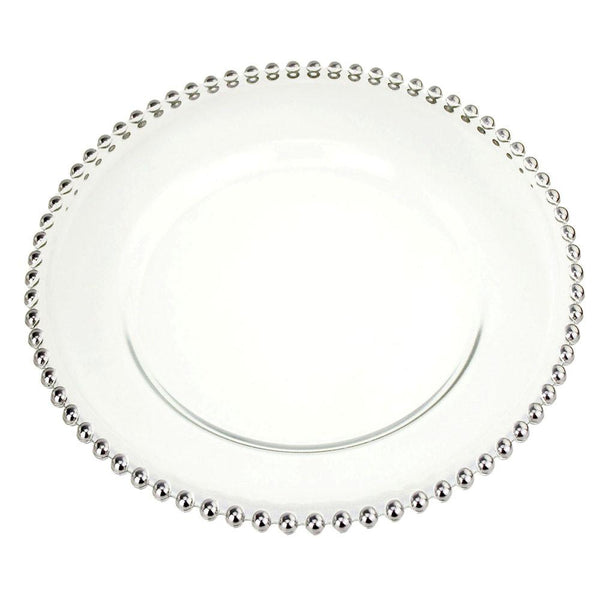 Glass Charger Plate Beaded Edge, Silver, 12-Inch, 1-Count